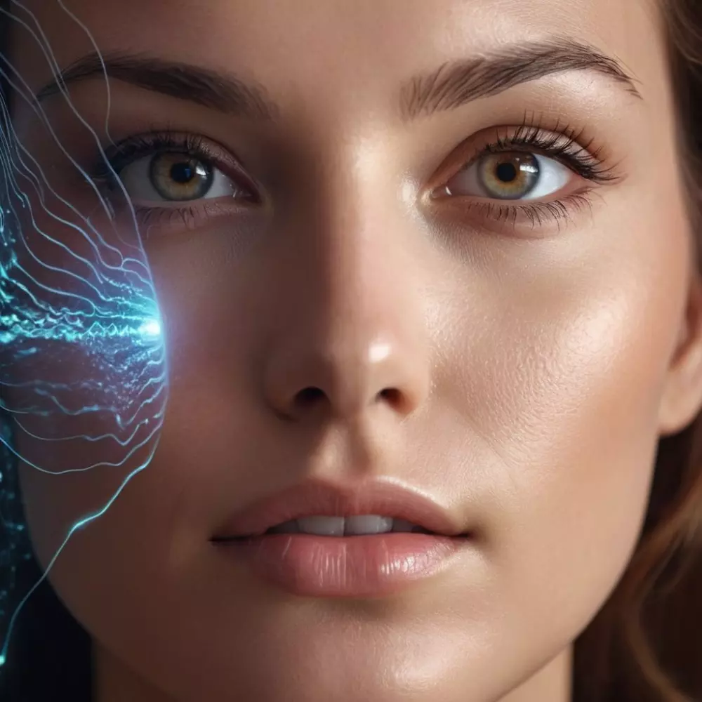 Diagram of ultrasonic waves penetrating facial skin, highlighting the mechanism of action, in a detailed digital illustration style.