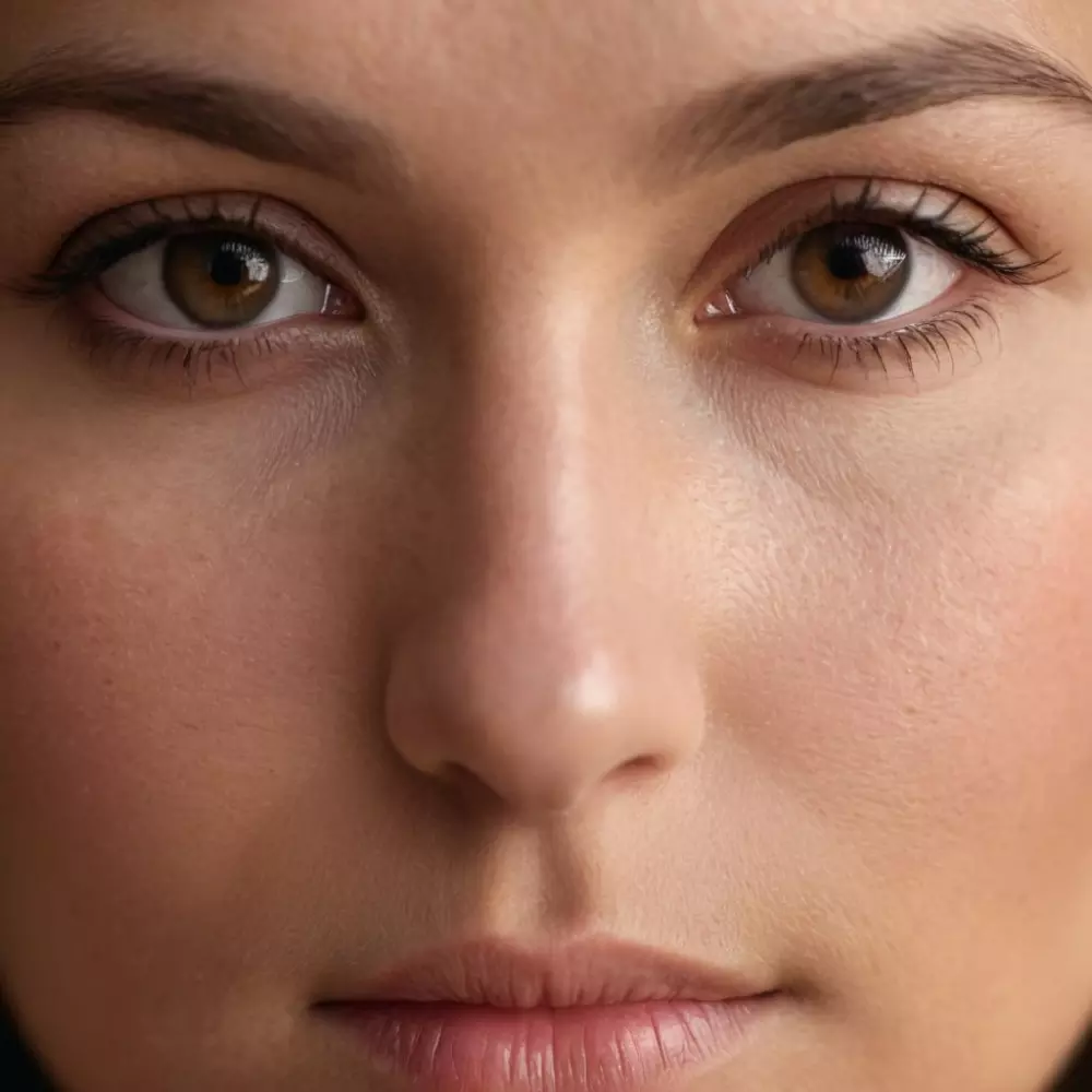 Detailaufnahme des Gesichts einer Person, die sich auf hohle Wangen konzentriert, weiches natürliches Licht, fotografisch, aufgenommen mit einem Makroobjektiv, um die Hautstruktur und Gesichtsstruktur lebendig einzufangen.