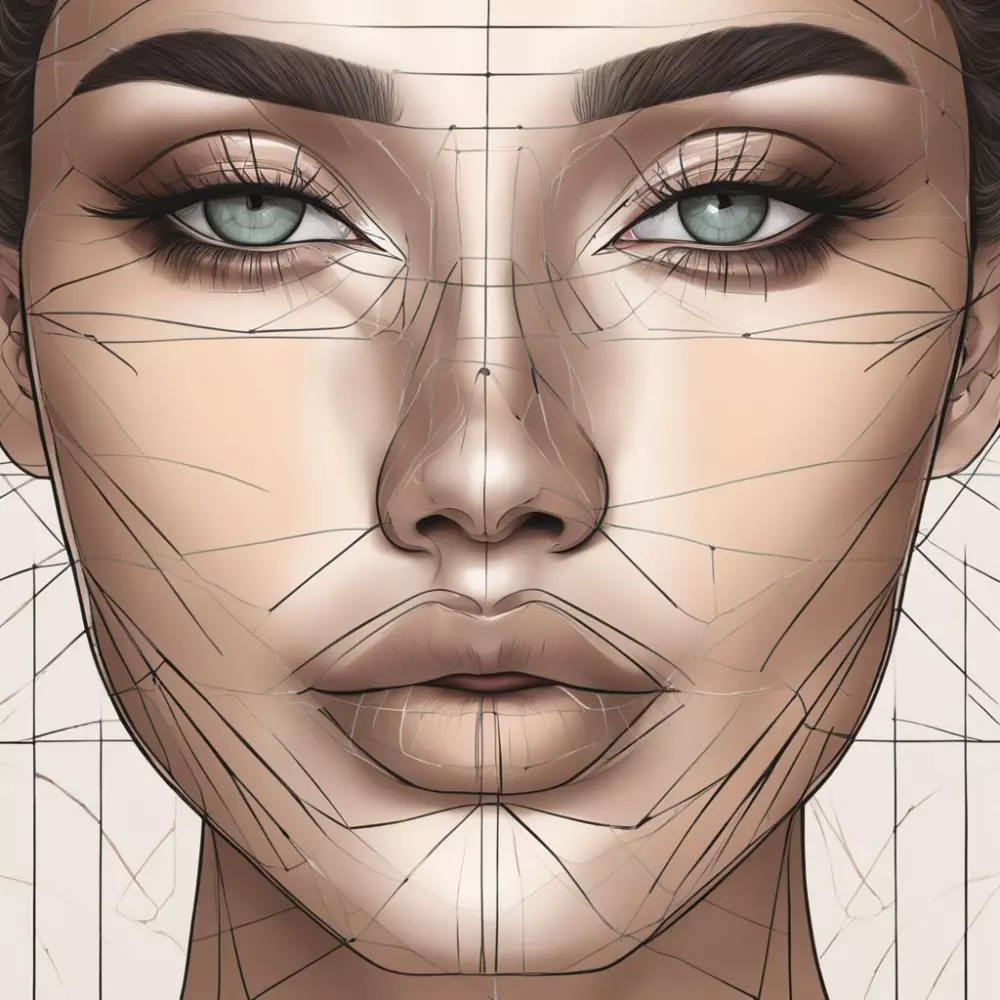 Illustrative diagram of a face highlighting cheeks, lips, and under-eye areas with subtle contour lines, against a neutral background, in a detailed digital illustration.