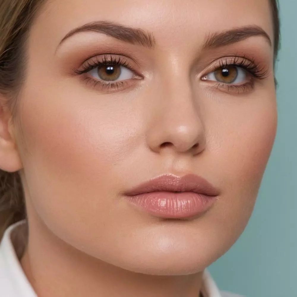 Eine geteilte Abbildung, die die Vorher-Nachher-Ergebnisse von Lippenfüllern bei einem Patienten zeigt, wobei die Verbesserung und der Unterschied deutlich hervorgehoben werden, auf einem neutralen Hintergrund, fotografisch festgehalten in hoher Auflösung, um die Transformation im Detail darzustellen.