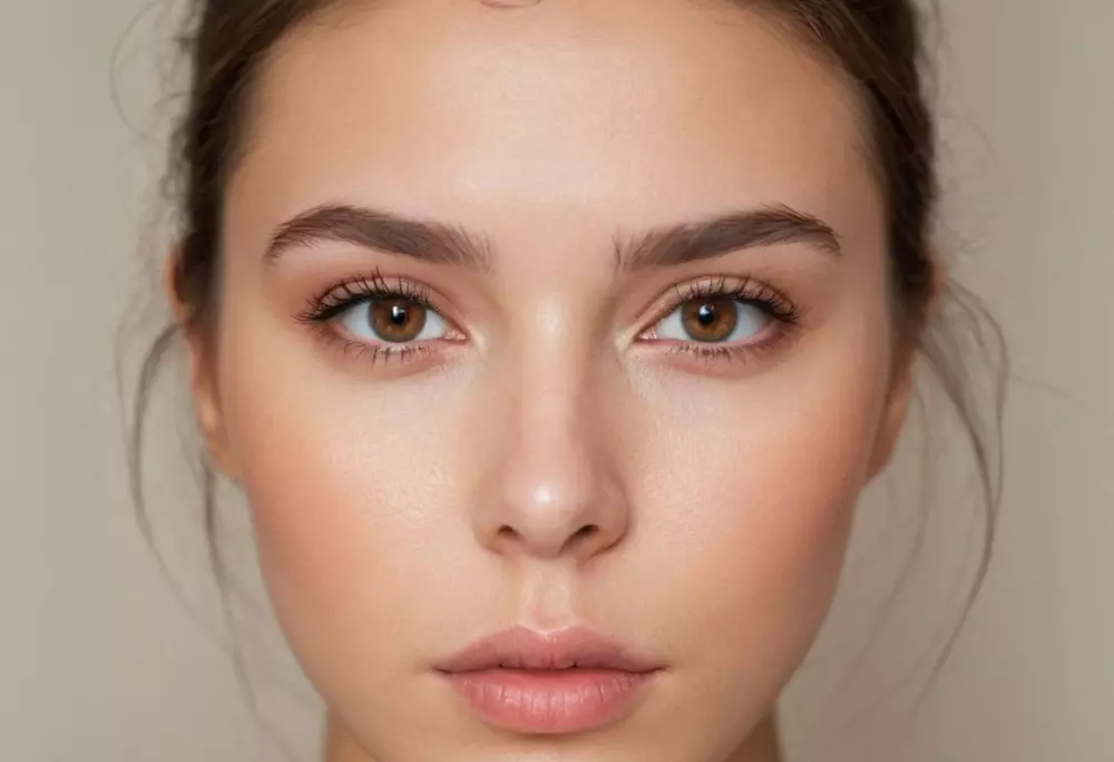 Ein Nahaufnahme-Porträt einer Person mit ausgeprägten Wangenknochen, vor einem hellen, neutralen Hintergrund, das Gesichtsmerkmal mit sanfter Beleuchtung hervorhebend, fotografiert in hoher Auflösung.