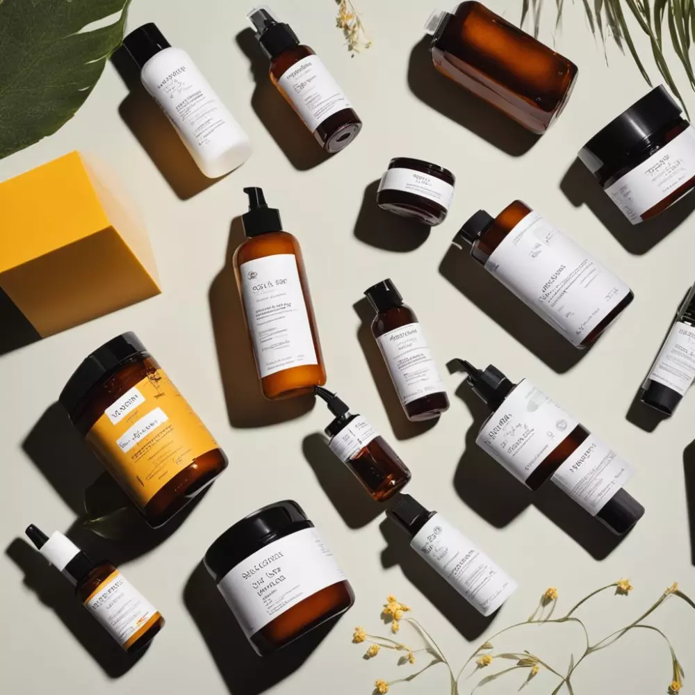 Verschiedene Narbenpflegeprodukte werden zusammen auf einem sauberen, hellen Hintergrund präsentiert. Das Foto wurde in hoher Auflösung aufgenommen, um Produktdetails und Etiketten zu zeigen.