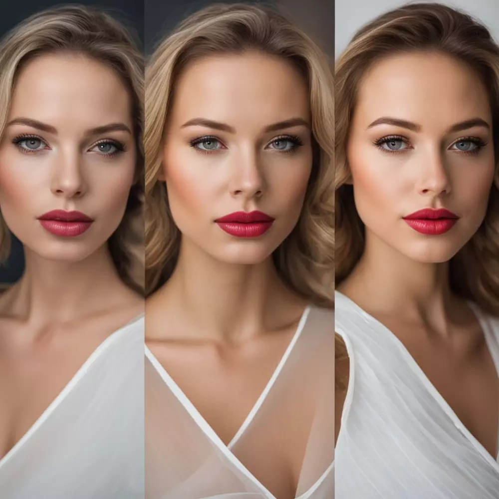 Before and after side-by-side comparison of lips, natural light, simple background, photographic style realized with a portrait lens in a high-resolution image.