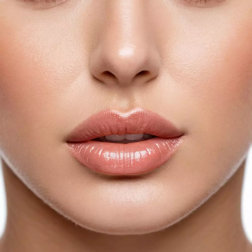 Ein Diagramm, das Techniken zur Korrektur von Lippenasymmetrie mit Hyaluronsäure zeigt, klar und detailliert, mit einem einheitlichen weißen Hintergrund, im Stil einer digitalen Illustration.