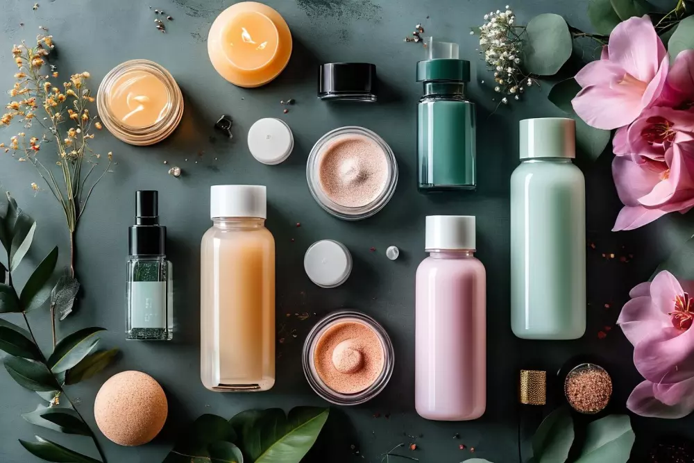 Variedad de cosméticos para el tratamiento de la celulitis exhibidos de manera ordenada, presentación elegante y limpia. Imagen fotográfica de alta resolución que muestra varios productos cosméticos para la celulitis.