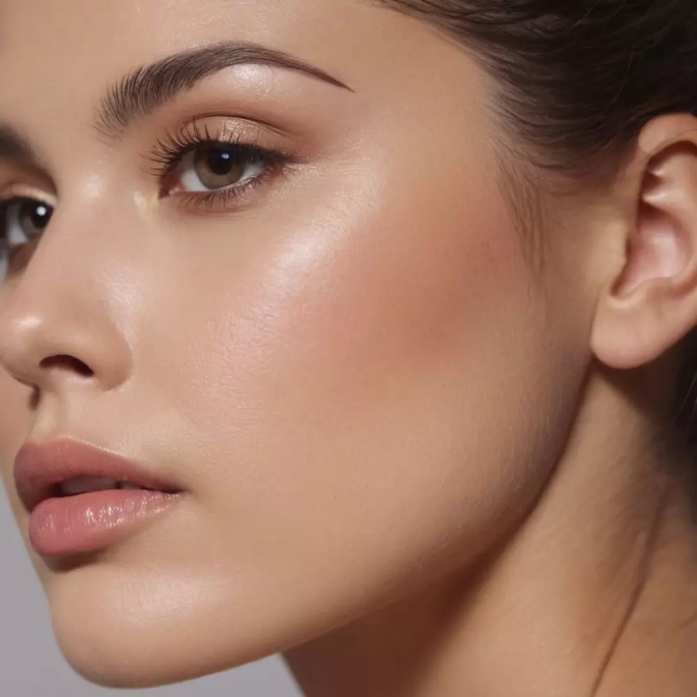 Seitenansicht einer Gesichtskontur, die mit Fäden angehobene Wangen zeigt, vor einem sauberen, klinischen Hintergrund.