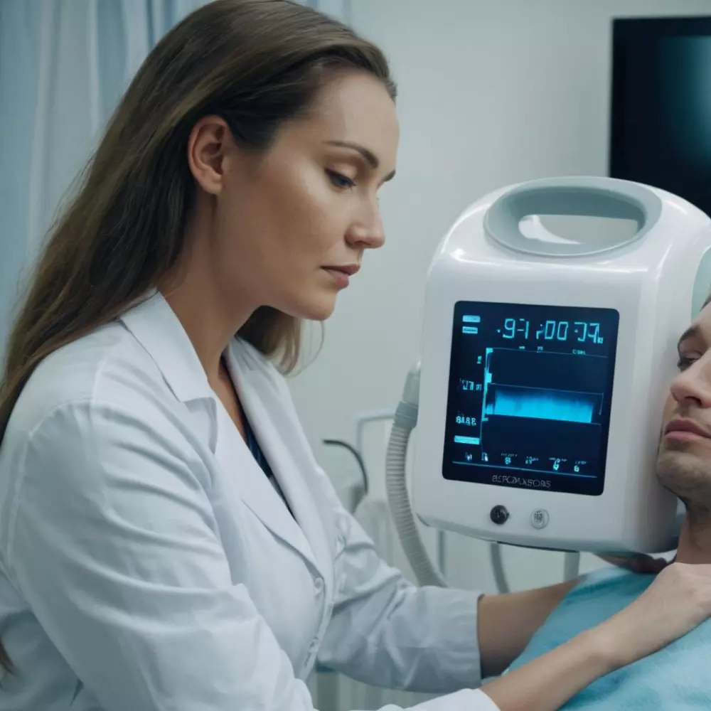 Medizinisches Personal demonstriert eine Kryolipolyse-Maschine an einem Patienten in der Klinik und betont die professionelle und beruhigende Atmosphäre.