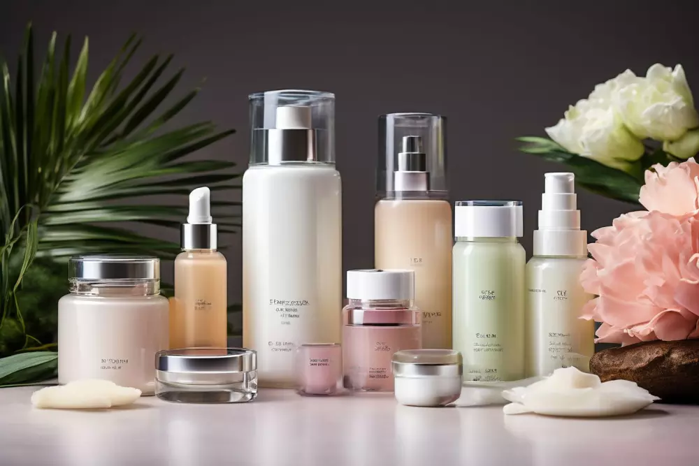 Eine Auswahl von Hautpflegeprodukten für die Nachbehandlung von Laserbehandlungen, auf einer sauberen Oberfläche ausgelegt, ordentlich und organisiert angeordnet, fotografisch festgehalten mit einem Weitwinkelobjektiv und weichem Licht.